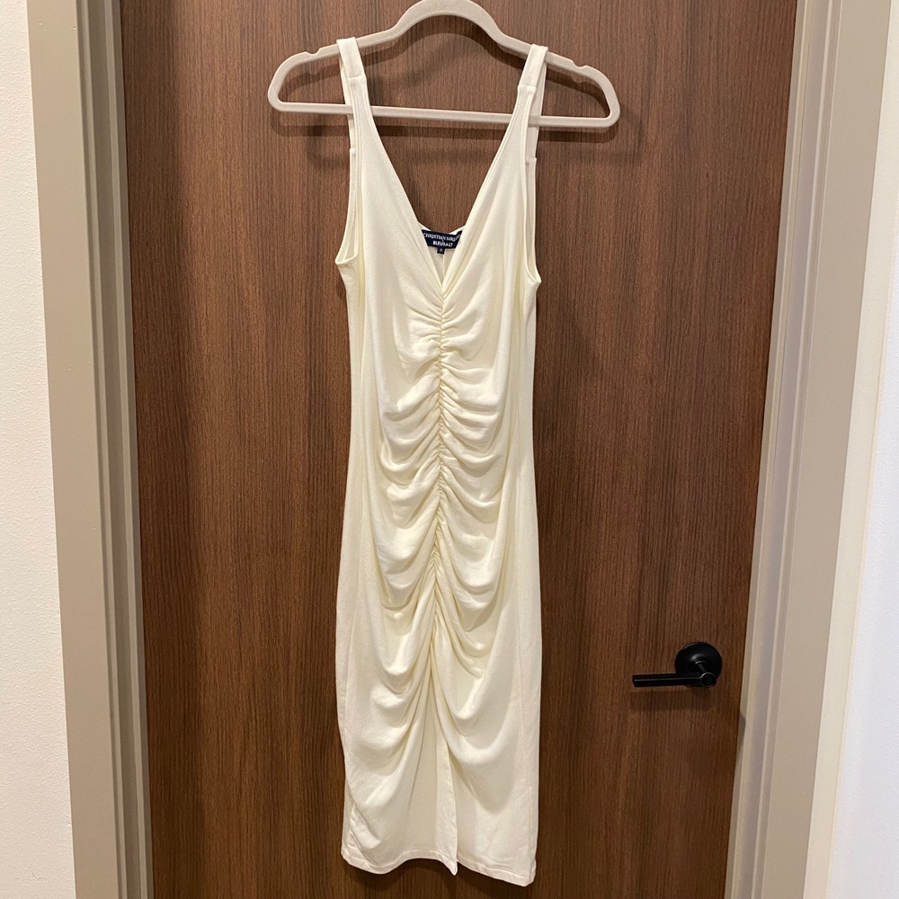 CHRISTIAN SIRIANO x BLEUSALT The Paradise Dress 2 Cream Ruched Bodycon Modal USA - Picture 2 of 13